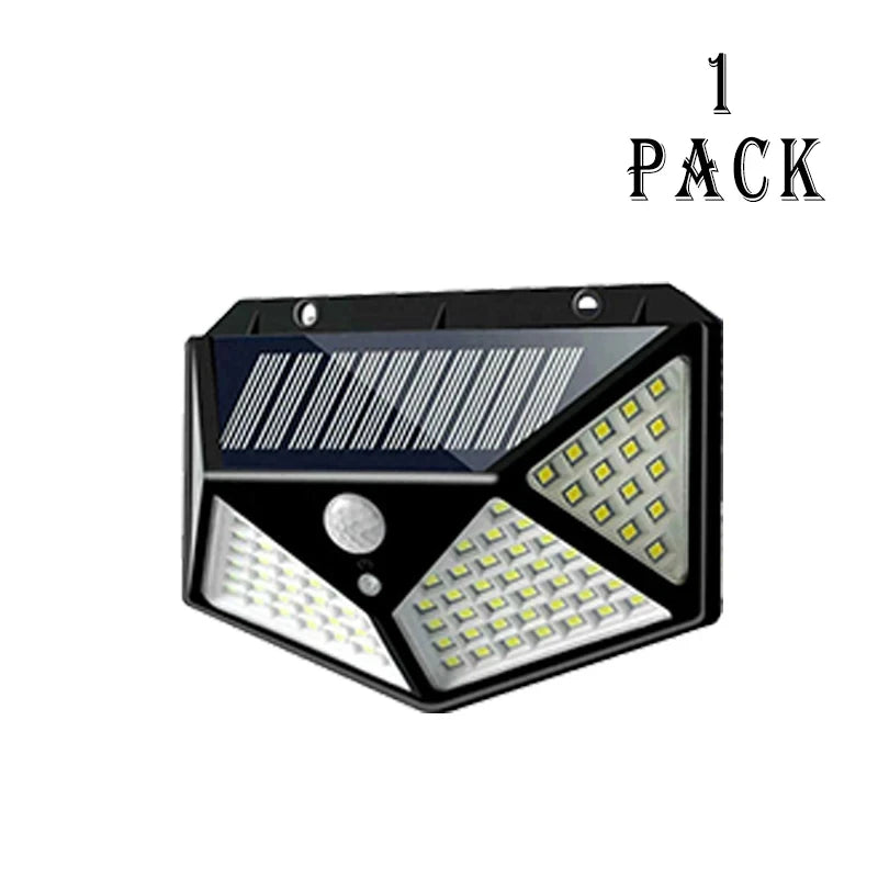 Luces LED Solares de Pared con Sensor de Movimiento para Exterior, 100 LEDs, Impermeables, Lámpara de Seguridad con Carga Solar para Jardín e Iluminación del Hogar.