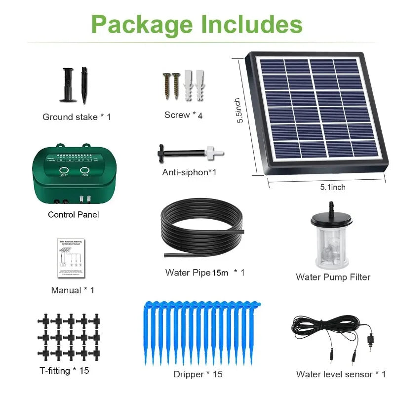 Kit de riego solar inteligente de 6 V y 2 W con batería integrada de 1800 mAh para riego de plantas en maceta. Dispositivo de riego programable para bricolaje.