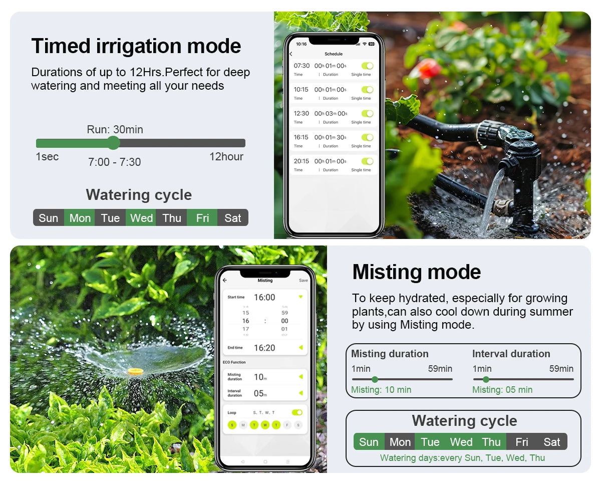 Sistema de riego inteligente automático
Smart drip irrigation · WiFi · app-controlled · soil sensor