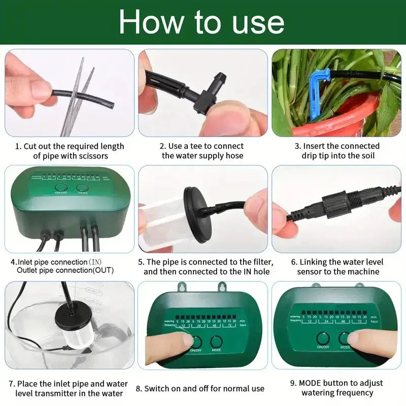 Kit de riego solar inteligente de 6 V y 2 W con batería integrada de 1800 mAh para riego de plantas en maceta. Dispositivo de riego programable para bricolaje.