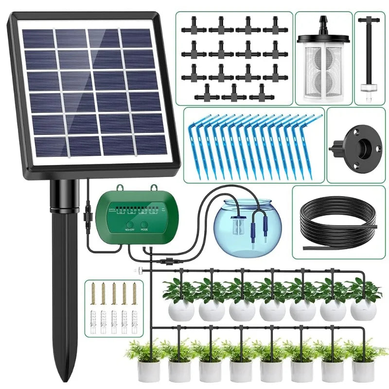 Kit de riego solar inteligente de 6 V y 2 W con batería integrada de 1800 mAh para riego de plantas en maceta. Dispositivo de riego programable para bricolaje.