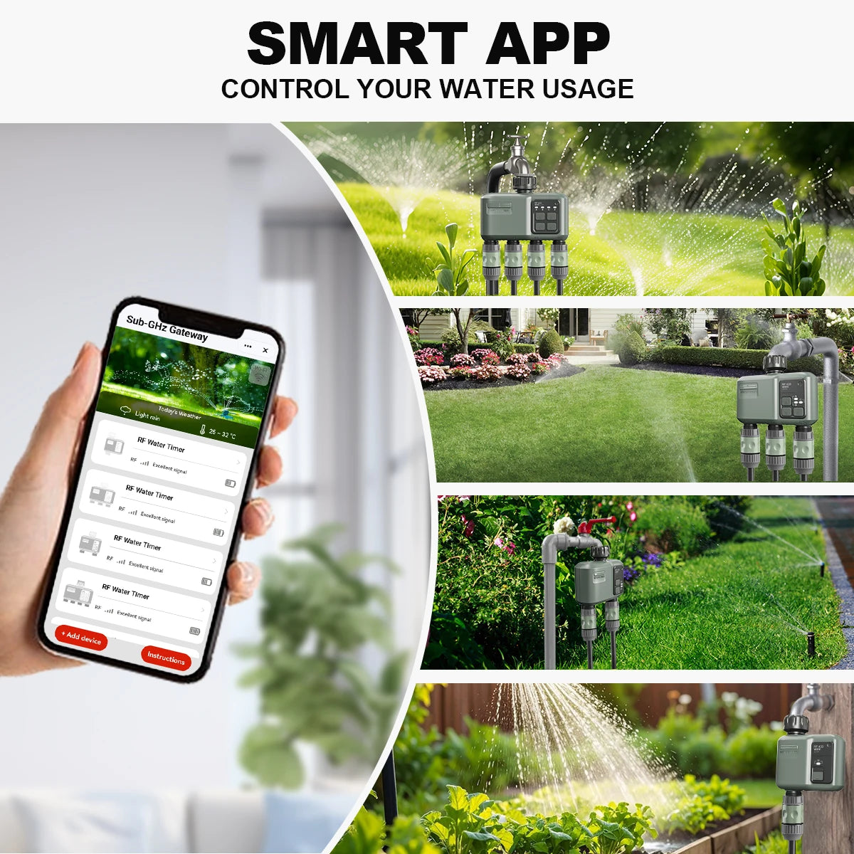 Sistema de riego inteligente automático
Smart drip irrigation · WiFi · app-controlled · soil sensor