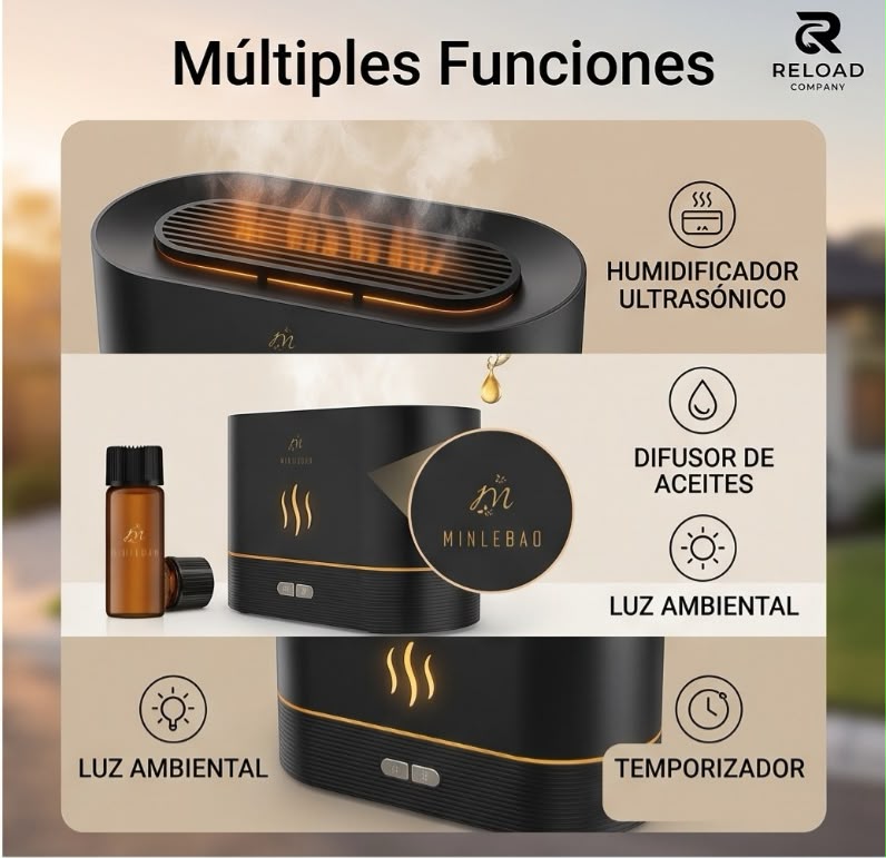 MinlebaoFlame — Humidificador Ultrasónico y Difusor de Aromas